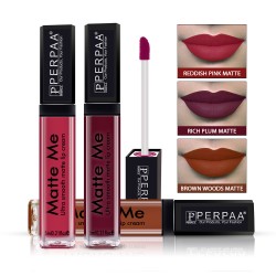 PERPAA® One Stroke Matte Me Liquid Lipstick Pack of 3 (5 ml Each) Reddish Pink ,Brown wood ,Rich Plum