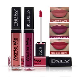 PERPAA® One Stroke Matte Me Liquid Lipstick Pack of 3 (5 ml Each) Maroon Berry ,Reddish Pink ,Peach Nude