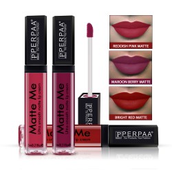 PERPAA® One Stroke Matte Me Liquid Lipstick Pack of 3 (5 ml Each) Maroon Berry ,Reddish Pink ,Bright Red