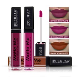PERPAA® One Stroke Matte Me Liquid Lipstick Pack of 3 (5 ml Each) Maroon Berry ,Hidden Magenta ,Brown Wood