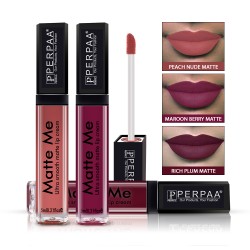 PERPAA® One Stroke Matte Me Liquid Lipstick Pack of 3 (5 ml Each) Maroon Berry ,Rich Plum ,Peach Nude