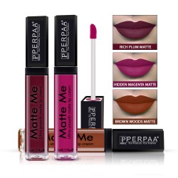PERPAA® One Stroke Matte Me Liquid Lipstick Pack of 3 (5 ml Each) Hidden Magenta ,Brown Wood ,Rich Plum