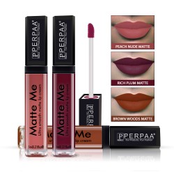 PERPAA® One Stroke Matte Me Liquid Lipstick Pack of 3 (5 ml Each) Brown Wood ,Rich Plum ,Peach Nude
