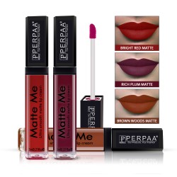 PERPAA® One Stroke Matte Me Liquid Lipstick Pack of 3 (5 ml Each) Brown Wood ,Rich Plum ,Bright Red