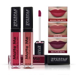 PERPAA® One Stroke Matte Me Liquid Lipstick Pack of 3 (5 ml Each) Rich Plum ,Peach Nude ,Reddish Pink