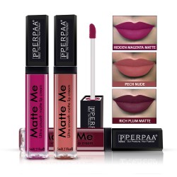 PERPAA® One Stroke Matte Me Liquid Lipstick Pack of 3 (5 ml Each) Rich Plum ,Peach Nude ,Hidden Magenta