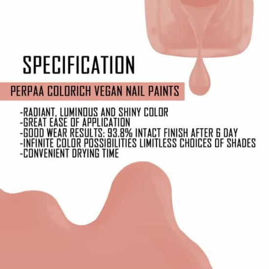 PERPAA Colorich Vegan nude shade nail polish, No Toxin Nail Lacquer, Long Lasting, Chip Resistant, Vegan, Quick Dry & Cruelty-Free Nail Paint Enamel, Glossy Finish (Shimmer Peach) 10Ml