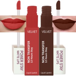 PERPAA® Power Stay Liquid Matte Lipstick - Waterproof Combo of 2 (Upto12 Hrs Stay) Flirty Red, Bon Bon Brown