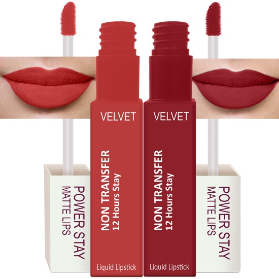 PERPAA® Power Stay Liquid Matte Lipstick - Waterproof Combo of 2 (Upto12 Hrs Stay) Flirty Red, Apple Red