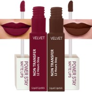 PERPAA® Power Stay Liquid Matte Lipstick - Waterproof Combo of 2 (Upto12 Hrs Stay) Cherry Red, Bon Bon Brown