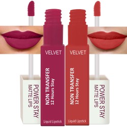 PERPAA® Power Stay Liquid Matte Lipstick - Waterproof Combo of 2 (Upto12 Hrs Stay) Pink Prom , Flirty Red