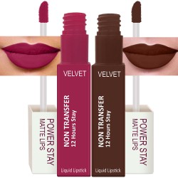 PERPAA® Power Stay Liquid Matte Lipstick - Waterproof Combo of 2 (Upto12 Hrs Stay) Pink Prom, Bon Bon Brown