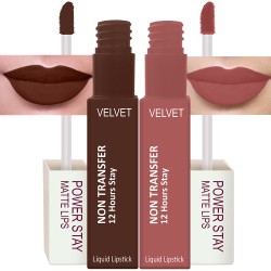 PERPAA® Power Stay Liquid Matte Lipstick - Waterproof Combo of 2 (Upto12 Hrs Stay) Bon Bon Brown , Visionary Nude