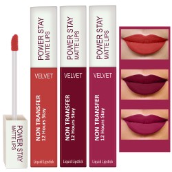 PERPAA® Power Stay Liquid Matte Lipstick - Waterproof Combo of 3 (Upto12 Hrs Stay) Flirty Red, Cherry Red , Pink Prom