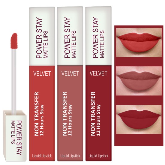 PERPAA® Power Stay Liquid Matte Lipstick - Waterproof Combo of 3 (Upto12 Hrs Stay) Flirty Red, Visionary Nude, Apple Red