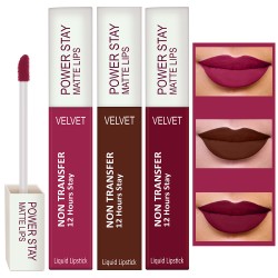 PERPAA® Power Stay Liquid Matte Lipstick - Waterproof Combo of 3 (Upto12 Hrs Stay) Cherry Red , Pink Prom ,Bon Bon Brown