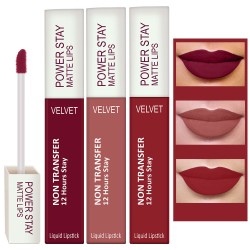 PERPAA® Power Stay Liquid Matte Lipstick - Waterproof Combo of 3 (Upto12 Hrs Stay) Cherry Red ,Visionary Nude , Apple Red