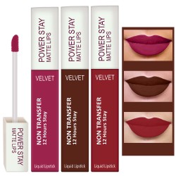 PERPAA® Power Stay Liquid Matte Lipstick - Waterproof Combo of 3 (Upto12 Hrs Stay) Pink Prom , Bon Bon Brown , Apple Red
