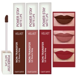 PERPAA® Power Stay Liquid Matte Lipstick - Waterproof Combo of 3 (Upto12 Hrs Stay) Bon Bon Brown , Visionary Nude ,Apple Red