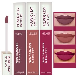 PERPAA® Power Stay Liquid Matte Lipstick - Waterproof Combo of 3 (Upto12 Hrs Stay) Timeless Mauve ,Visionary Nude ,Pink Prom