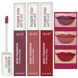 PERPAA® Power Stay Liquid Matte Lipstick - Waterproof Combo of 3 (Upto12 Hrs Stay) Timeless Mauve ,Visionary Nude ,Apple Red