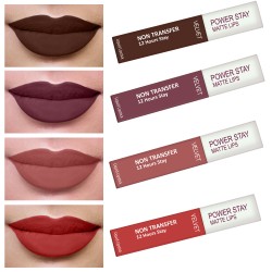 PERPAA® Power Stay Liquid Matte Lipstick - Waterproof Combo of 4 (Upto12 Hrs Stay)Bon Bon Brown ,Timeless Mauve ,Visionary Nude ,Flirty Red
