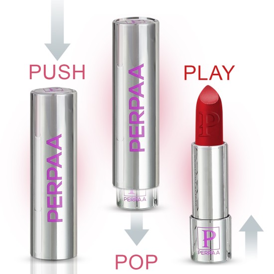 PERPAA® Push, Pop & Play , Long Lasting, Moisturizing Matte Lipstick Lip Color Enrich with Vitamin E - Non-Drying, Creamy Matte Bullet Lipstick (Pack of 3, Matte Red, Rust Brown, Natrual Pink)