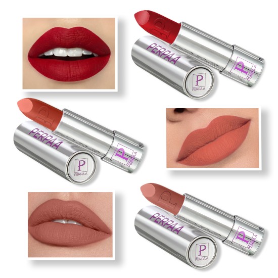 PERPAA® Push, Pop & Play , Long Lasting, Moisturizing Matte Lipstick Lip Color Enrich with Vitamin E - Non-Drying, Creamy Matte Bullet Lipstick (Pack of 3, Matte Red, Rust Brown, Innocent Nude)