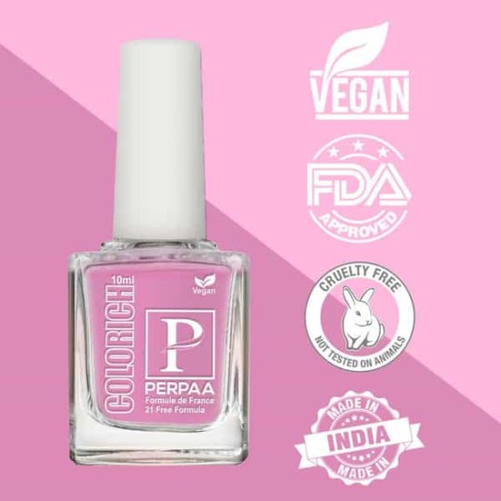 PERPAA Colorich Vegan - Rose Pink – 10 ml - Dries in 45 seconds - Quick-drying, Chip-resistant, Long-lasting. Glossy high shine Nail Enamel/Polish for women.