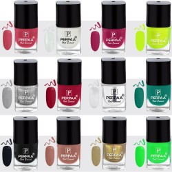 PERPAA® Trendy Quick-drying, Long-Lasting Gel Based Nail Polish Combo of 12 Pink ,Light Pink ,Nude ,Golden ,Silver ,Red ,Green , Transparent , White , Neon , Light Green , Black (Pack of 12)