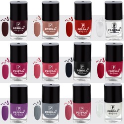 PERPAA® Trendy Quick-drying, Long-Lasting Gel Based Nail Polish Combo of 12 Maroon ,Nude ,Deep Red ,Red ,Light Pink ,Pink ,Black ,Transparent ,White ,Glitter Pink ,Purple ,Grey (Pack of 12)