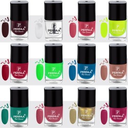 PERPAA® Trendy Quick-drying, Long-Lasting Gel Based Nail Polish Combo of 12 Maroon ,Golden ,Light Pink ,Blue ,Pink ,Glitter Pink ,Red ,Nude ,Green ,Transparent ,Neon ,Light Green (Pack of 12)