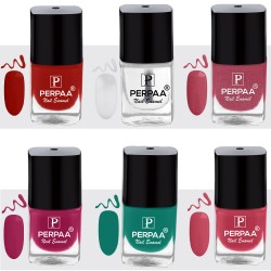 PERPAA® Trendy Quick-drying, Long-Lasting Gel Based Nail Polish Combo of 6 Pink ,Light Pink ,Green , Glitter Pink, Deep Red, Transparent (Pack of 6)