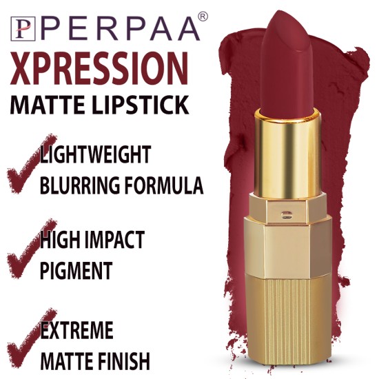 PERPAA® Xpression Sensational Creamy Matte Lipstick Weightless 2 Piece (5-8 Hrs Stay) Innocent Nude, Matte Maroon
