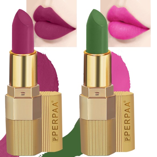 PERPAA® Xpression Sensational Creamy Matte Lipstick Weightless 2 Piece (5-8 Hrs Stay) Matte Magenta , Natural Pink