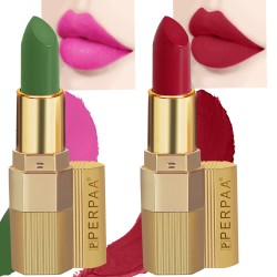 PERPAA® Xpression Sensational Creamy Matte Lipstick Weightless 2 Piece (5-8 Hrs Stay) Matte Apple Red ,Natural Pink