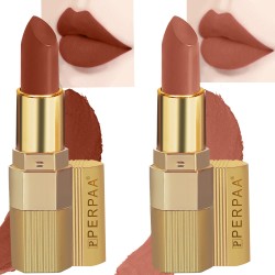 PERPAA® Xpression Sensational Creamy Matte Lipstick Weightless 2 Piece (5-8 Hrs Stay) Innocent Nude, Matte Rust Brown