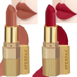 PERPAA® Xpression Sensational Creamy Matte Lipstick Weightless 2 Piece (5-8 Hrs Stay) Innocent Nude, Matte Apple Red