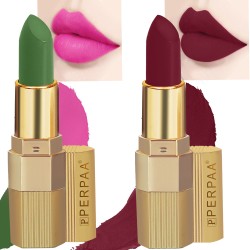 PERPAA® Xpression Sensational Creamy Matte Lipstick Weightless 2 Piece (5-8 Hrs Stay) Bold Maroon ,Natural Pink