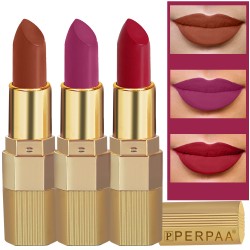 PERPAA® Xpression Sensational Creamy Matte Lipstick Weightless 3 Piece (5-8 Hrs Stay) Matte Rust Brown ,Matte Magenta ,Matte Red
