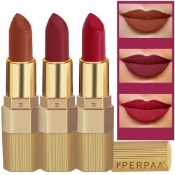 PERPAA® Xpression Sensational Creamy Matte Lipstick Weightless 3 Piece (5-8 Hrs Stay) Matte Rust Brown ,Matte Red ,Matte Maroon