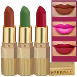 PERPAA® Xpression Sensational Creamy Matte Lipstick Weightless 3 Piece (5-8 Hrs Stay) Matte Rust Brown ,Matte Red ,Natural Pink