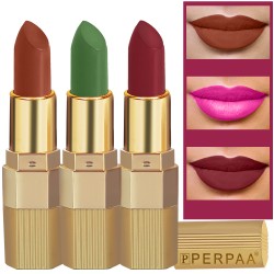 PERPAA® Xpression Sensational Creamy Matte Lipstick Weightless 3 Piece (5-8 Hrs Stay) Matte Rust Brown ,Matte Maroon ,Natural Pink