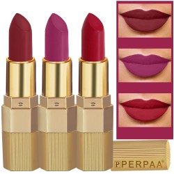 PERPAA® Xpression Sensational Creamy Matte Lipstick Weightless 3 Piece (5-8 Hrs Stay) Matte Magenta ,Matte Red ,Matte Maroon