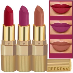 PERPAA® Xpression Sensational Creamy Matte Lipstick Weightless 3 Piece (5-8 Hrs Stay) Innocent Nude, Matte Apple Red ,Matte Magenta