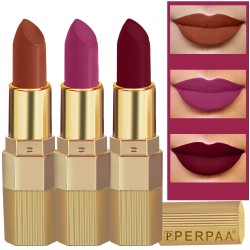 PERPAA® Xpression Sensational Creamy Matte Lipstick Weightless 3 Piece (5-8 Hrs Stay) Bold Maroon, Matte Rust Brown ,Matte Magenta