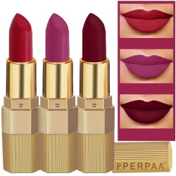 PERPAA® Xpression Sensational Creamy Matte Lipstick Weightless 3 Piece (5-8 Hrs Stay) Bold Maroon, Matte Apple Red ,Matte Magenta